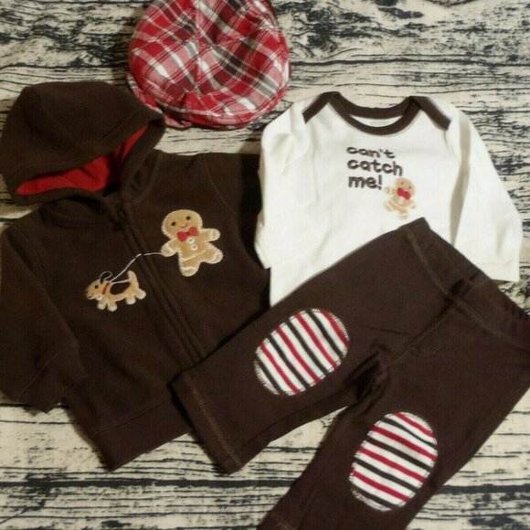 Gymboree Gingerbread Boy 3-6 Month Hoodie Shirt Pants Hat NWT Outfit. - Picture 1 of 4
